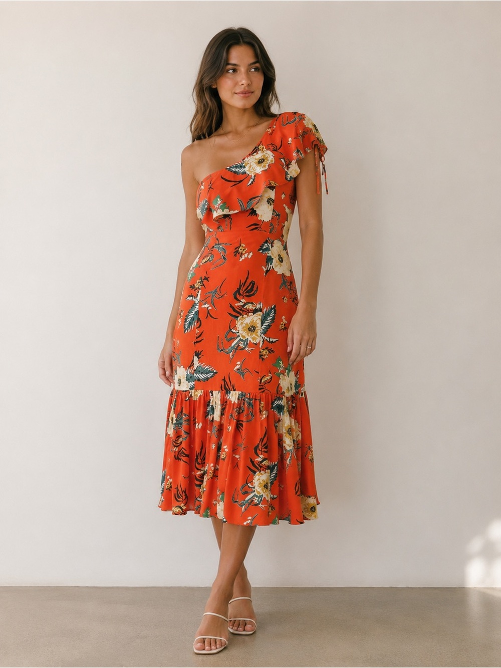 Urban‎ Outfitters One Shoulder Tropical Linen Blend Dress Resort Vacation Boho S